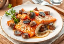 Photo of Жареный лосось с грибами и луком